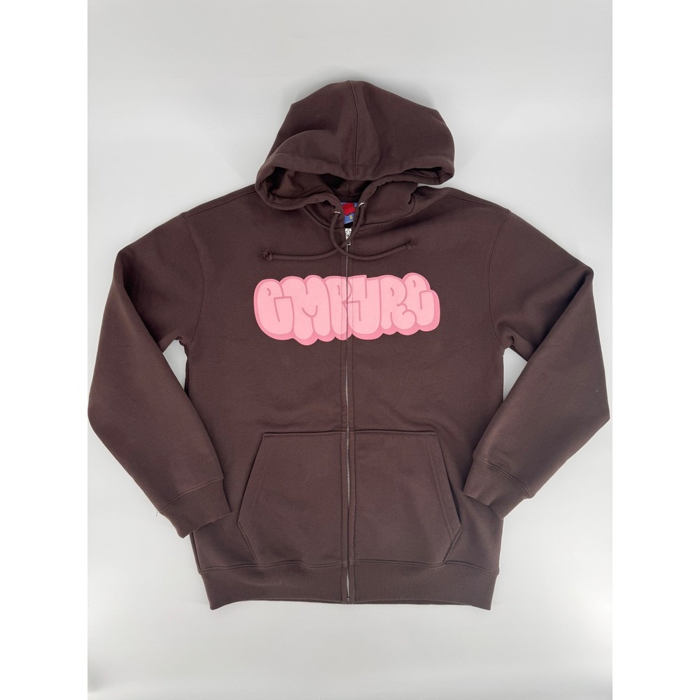 Empyre Unisex Brown Zip Up Hoodie Pink Bubble Logo Sweatshirt Size Small Street